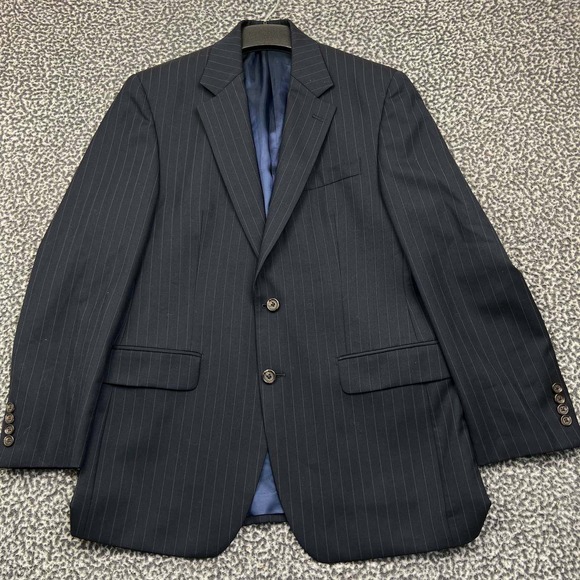 Lauren Ralph Lauren Blazer Men 38R Blue Pinstripe Two Button Long‎ Sleeve Wool
